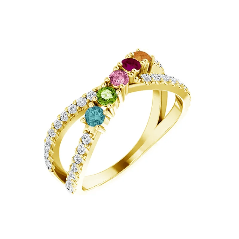 Women’s rings with star sapphire for glow -14k Gold Mother's Ring with Five Birthstones