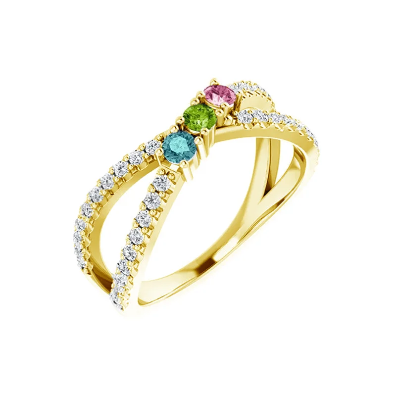 Women’s chunky rings with vibrant ruby inlays -14k Ring for Mother with Three Birthstones