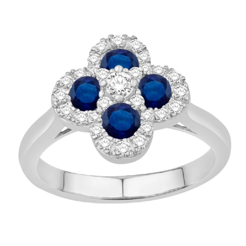 Women’s rings with channel-set peridot gems -14k Sapphire & Diamond Flower Shape Ring