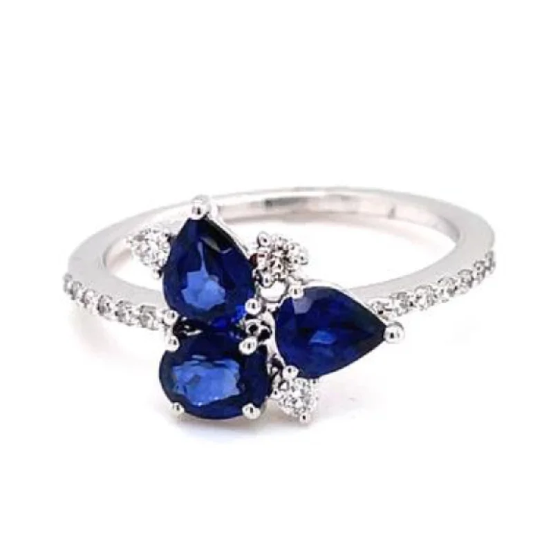 Women’s rings with matte silver for understated -14k Sapphire & Diamond Ring