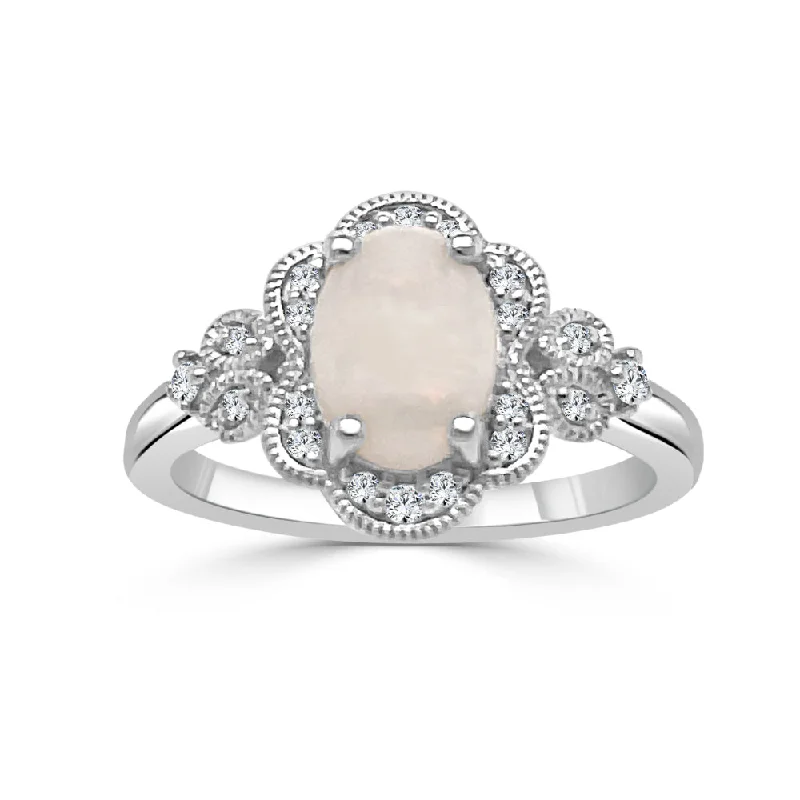 Women’s rings with carved rose quartz designs -14k Gold 8x6mm Oval Opal Floral Design Ring