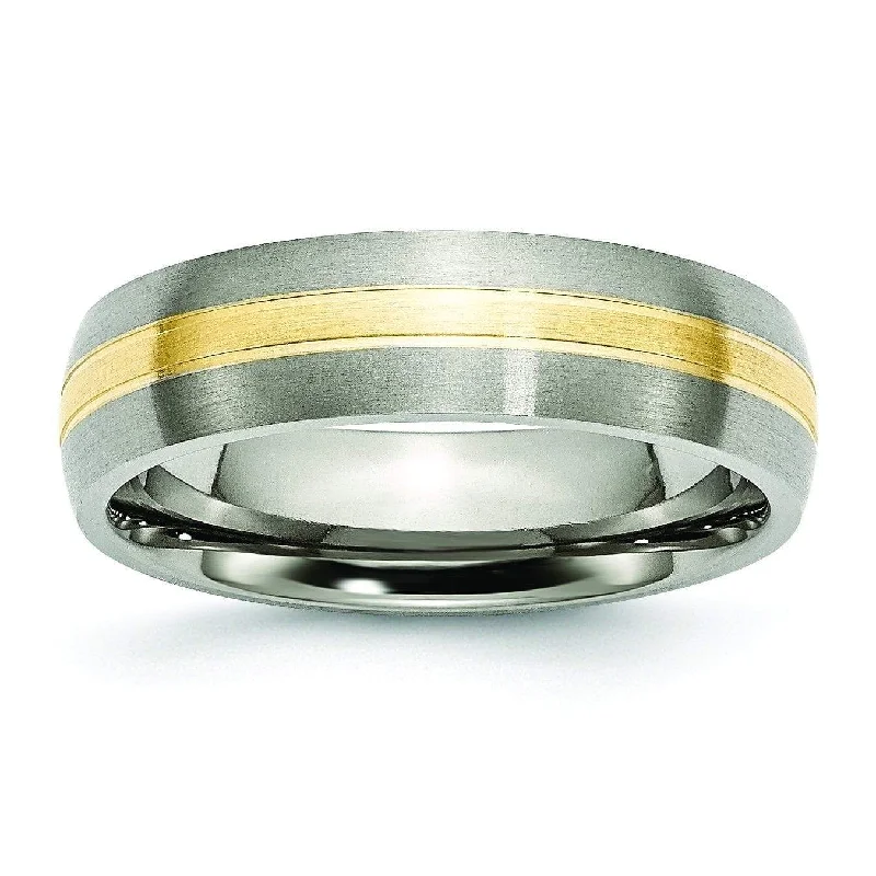 Women’s rings with rough sapphire for chic -14k Yellow Gold Inlay Titanium Ring Matte Finish 6mm