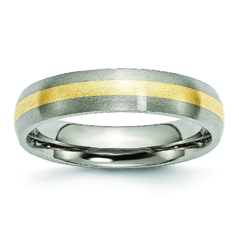 Women’s rings with starburst sapphire for radiance -14k Yellow Gold Inlay Titanium Ring Matte Finish in 5mm