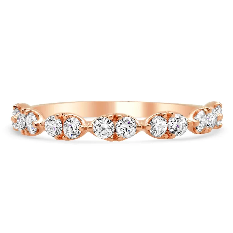 Women’s layered rings with mixed gemstone bands -14kt Rose Gold Round Diamond Dainty Wedding Ring