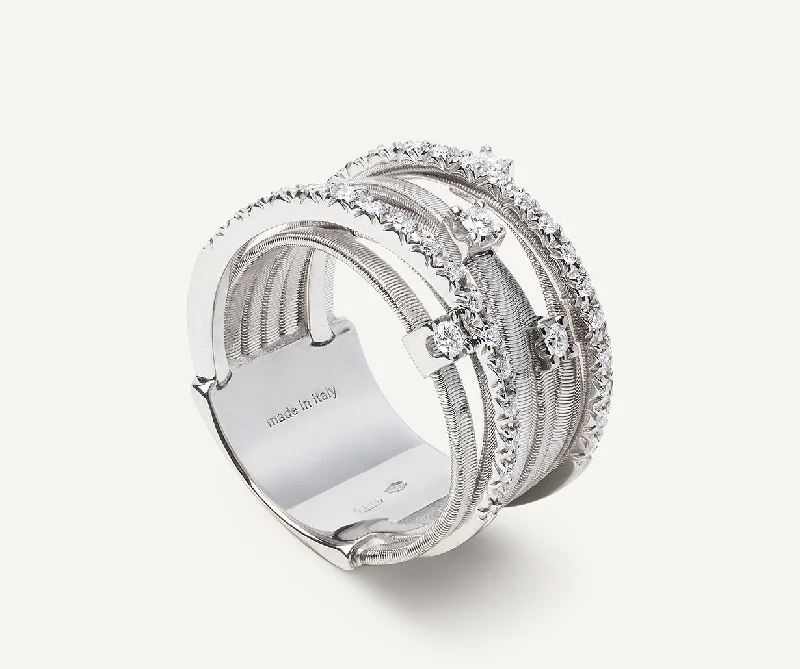 Women’s rings with etched initials for meaning -18K White Gold 7-Strand Ring With Diamonds