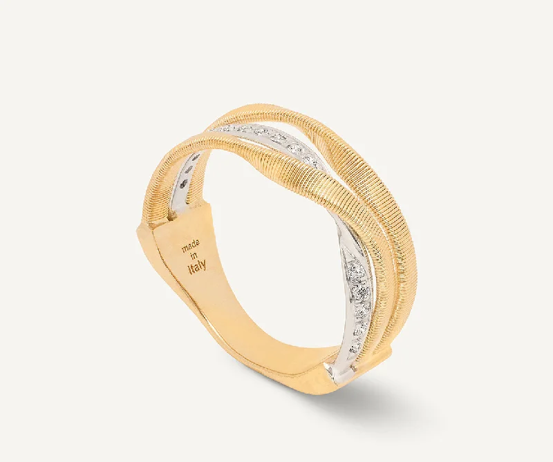 Women’s rings with citrine stones for warmth -18K Yellow Gold 3-Band Coil Ring With Diamonds