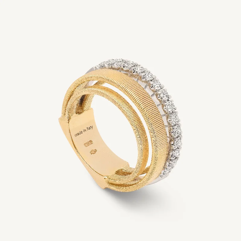 Women’s rings with starburst sapphire for radiance -18K Yellow Gold 4-Strand Coil Ring With Diamond Pavé Band