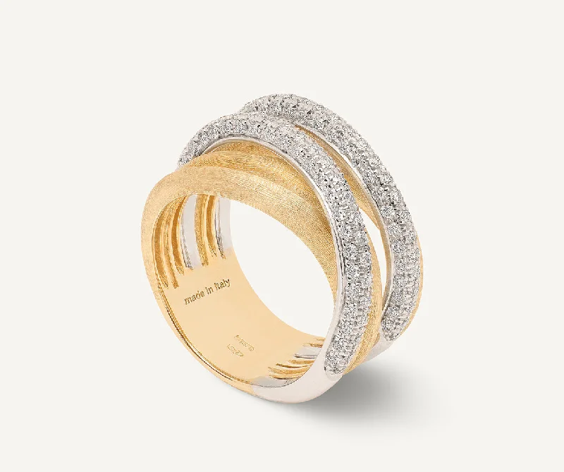 Women’s rings with crescent moonstone for charm -18K Yellow Gold 5-Strand Diamond Stackable Ring