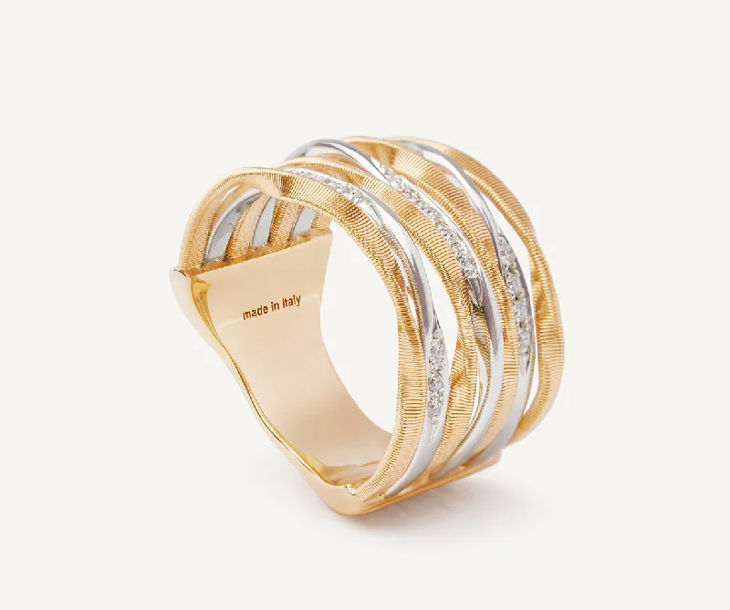 Women’s rings with engraved floral band patterns -18K Yellow Gold 7-Strand Coil Ring With Diamonds Strands