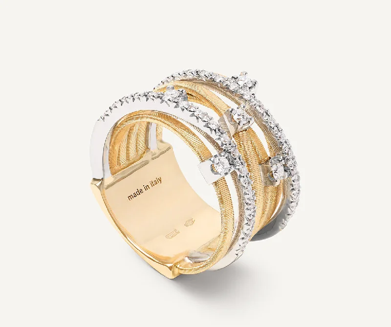 Women’s signet rings with bold family crests -18K Yellow Gold 7-Strand Ring With Diamonds