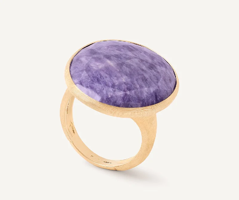 Women’s bridal rings with diamond halo settings -18K Yellow Gold Cocktail Ring With Charoite