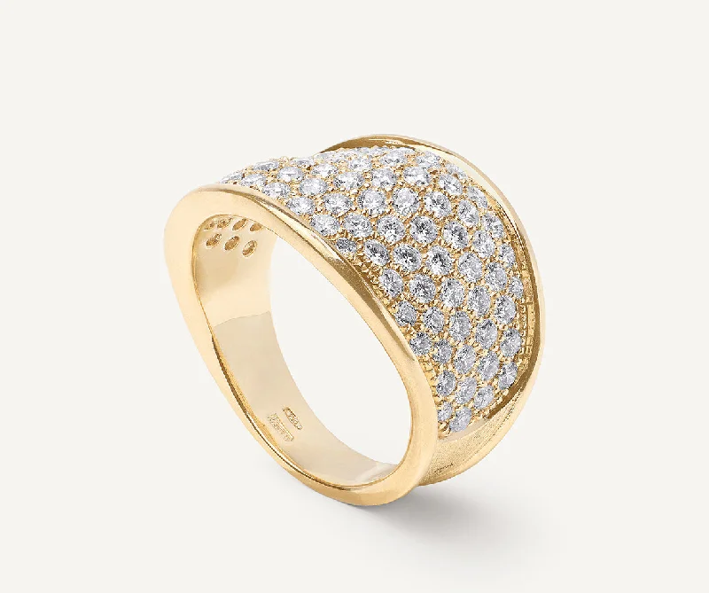 Women’s rings with vine-inspired emerald bands -18K Yellow Gold Diamond Pavé Statement Ring