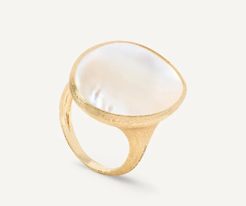 Women’s rings with eternity knot for love -18K Yellow Gold Mother of Pearl Ring