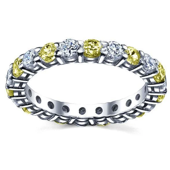 Women’s bold rings with hammered silver bands -2 Carat Diamonds and Yellow Sapphire Eternity Ring