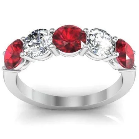 Women’s rings with peridot stones for sparkle -2.00cttw Shared Prong Ruby and Diamond 5 Stone Ring