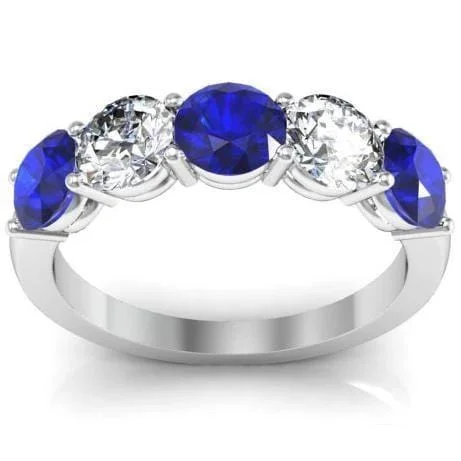 Women’s rings with sleek hematite for sheen -2.00cttw Shared Prong Blue Sapphire and Diamond Five Stone Ring