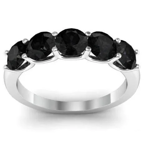 Women’s rings with crown-inspired topaz designs -1.50cttw U Prong Black Diamond Five Stone Ring