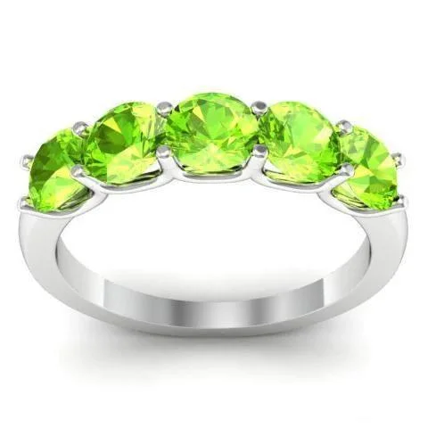 Women’s rings with herkimer diamonds for clarity -1.50cttw U Prong 5 Stone Peridot Ring