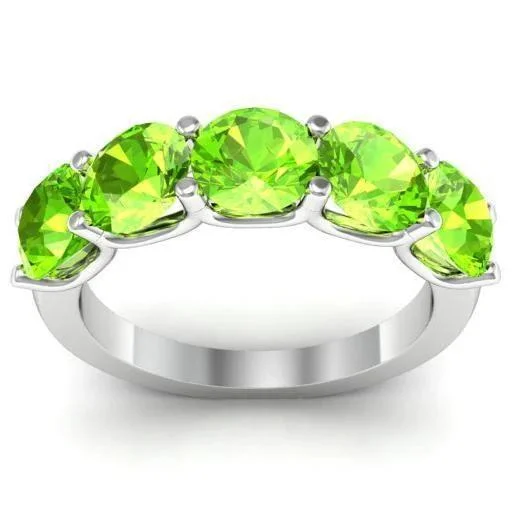 Women’s rings with faceted fluorite for hues -3.00cttw U Prong 5 Stone Peridot Birthstone Ring