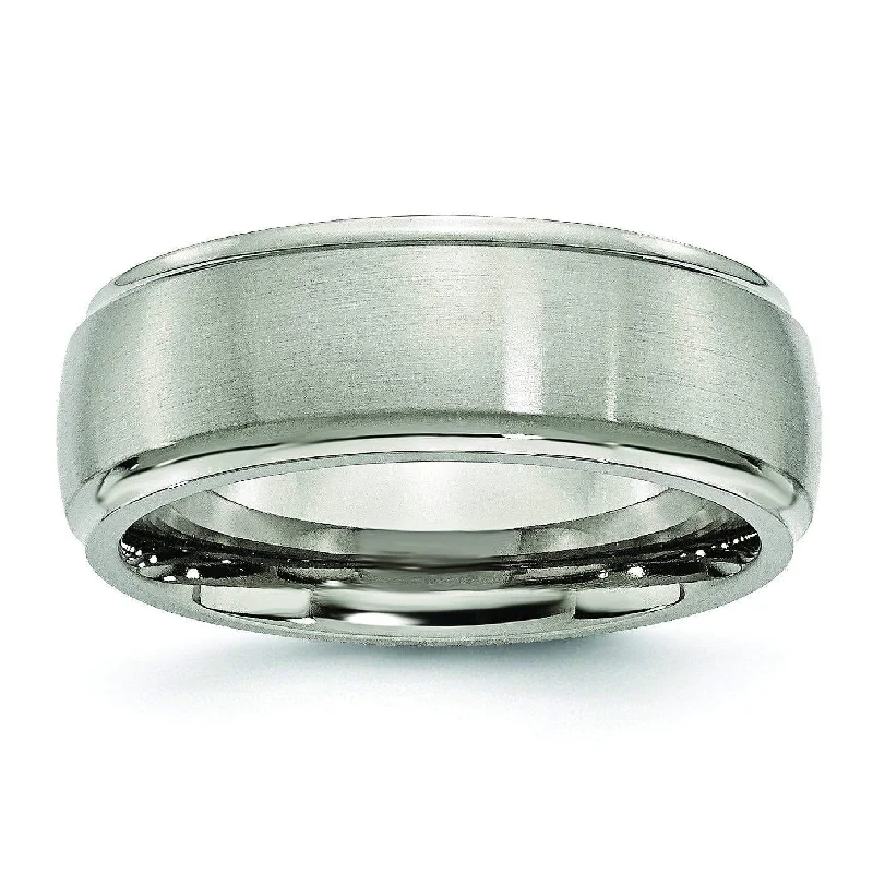 Women’s rings with matte silver for understated -8mm Titanium Wedding Ring Step Edge Matte Finish