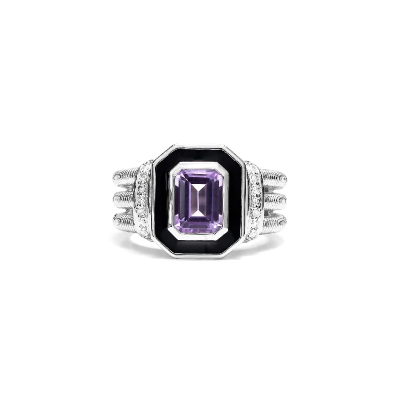 Women’s titanium rings with sleek modern designs -Adrienne Ring with Enamel, Amethyst and Diamonds