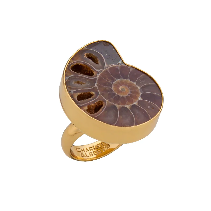 Women’s slim rings with pave sapphire accents -Alchemia Ammonite Adjustable Ring