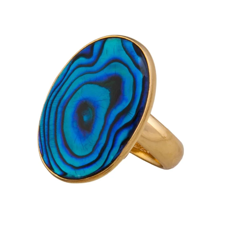 Women’s rings with crescent moonstone for charm -Alchemia Blue Abalone Adjustable Ring