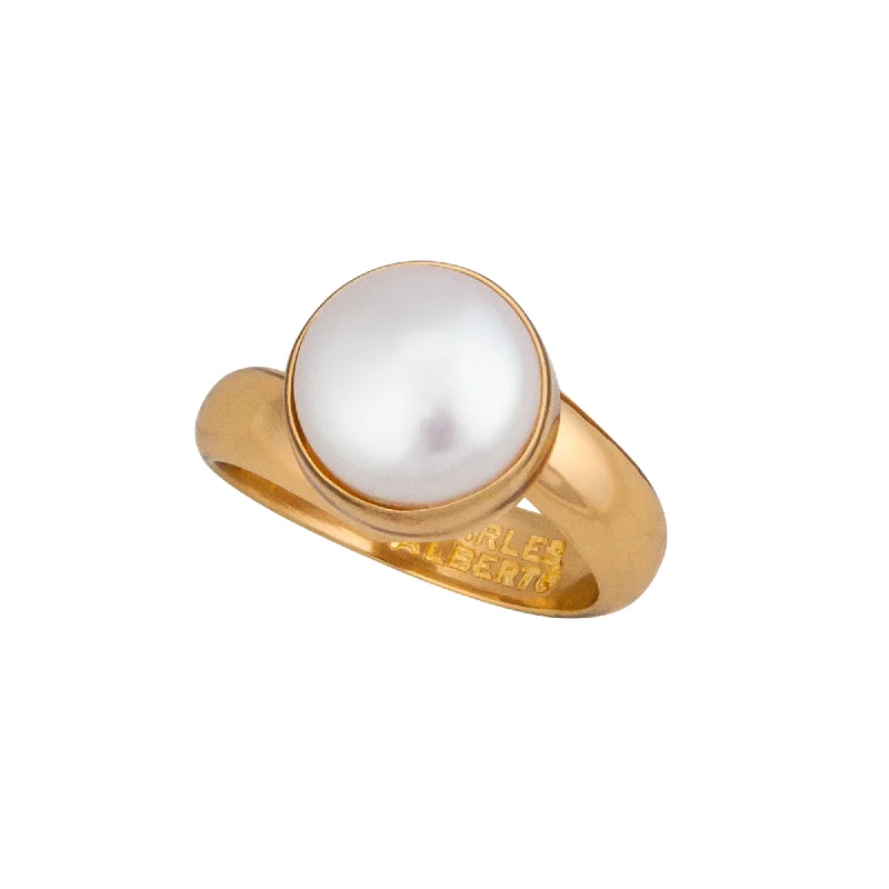 Women’s platinum rings with dazzling black diamonds -Alchemia Single Pearl Adjustable Ring