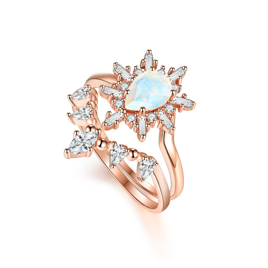 Women’s rings with pave topaz for dazzle -Alice Ring Set - Moonstone