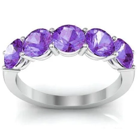 Women’s rings with stretch bands for ease -2.00cttw Shared Prong Amethyst Five Stone Ring