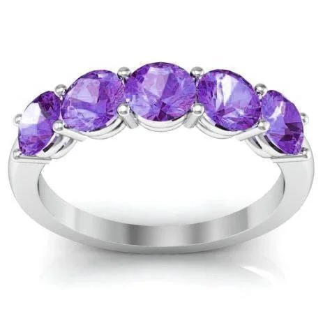 Women’s rings with fluorite stones for hues -1.50cttw Shared Prong Amethyst Five Stone Ring