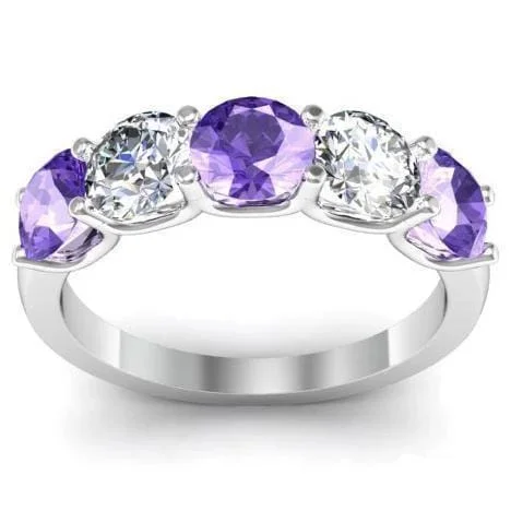 Women’s rings with etched initials for meaning -2.00cttw U Prong Amethyst and Diamond Five Stone Ring