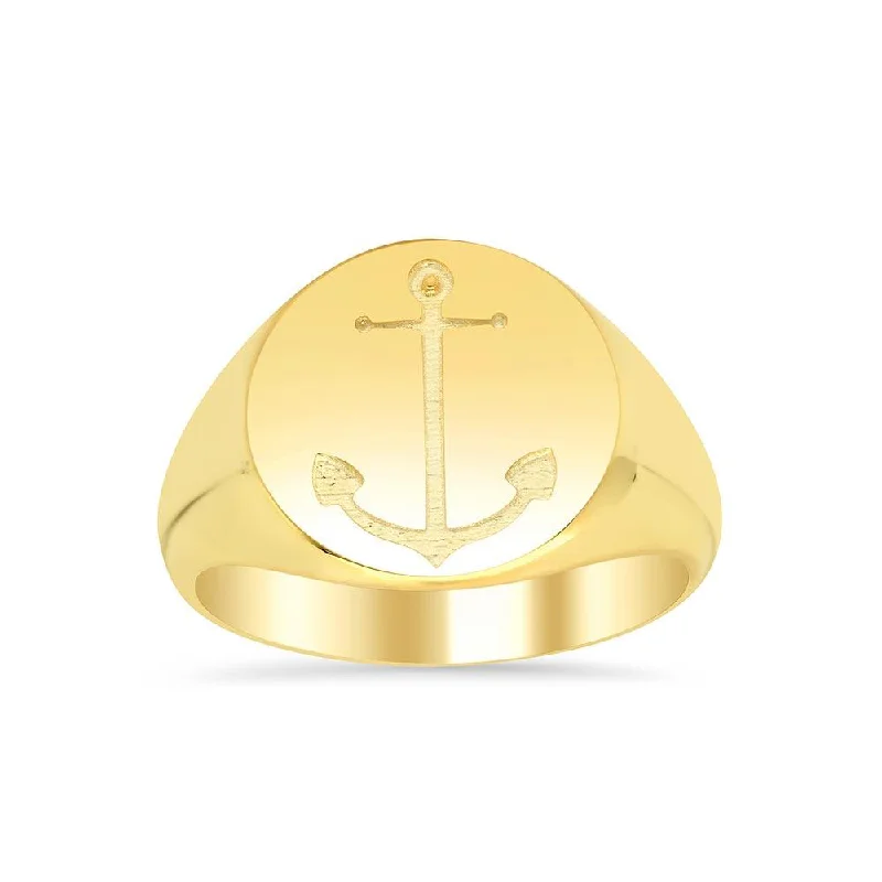 Women’s vintage-style rings with oxidized finish -Mens Anchor Signet Ring with Solid Back