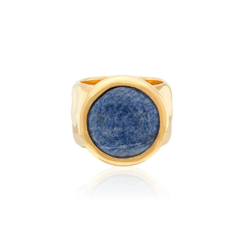 Women’s rings with eternity knot for love -Anna Beck Large Wavy Dumortierite Signet Ring-Gold