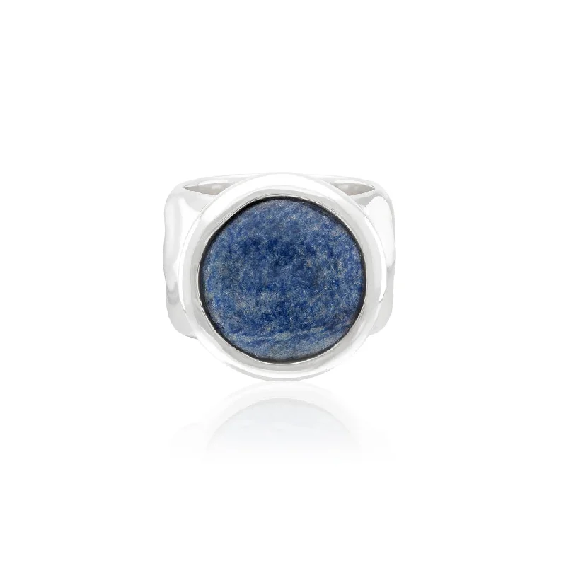 Women’s promise rings with subtle star engravings -Anna Beck Large Wavy Dumortierite Signet Ring-Silver