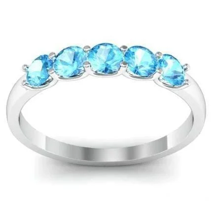 Women’s rings with lotus-inspired sapphire bands -0.50cttw U Prong Aquamarine Five Stone Ring