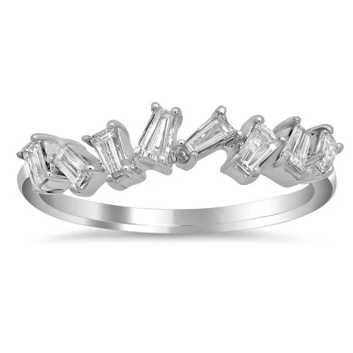 Women’s vintage-style rings with oxidized finish -Asymmetrical Baguette Diamond Band