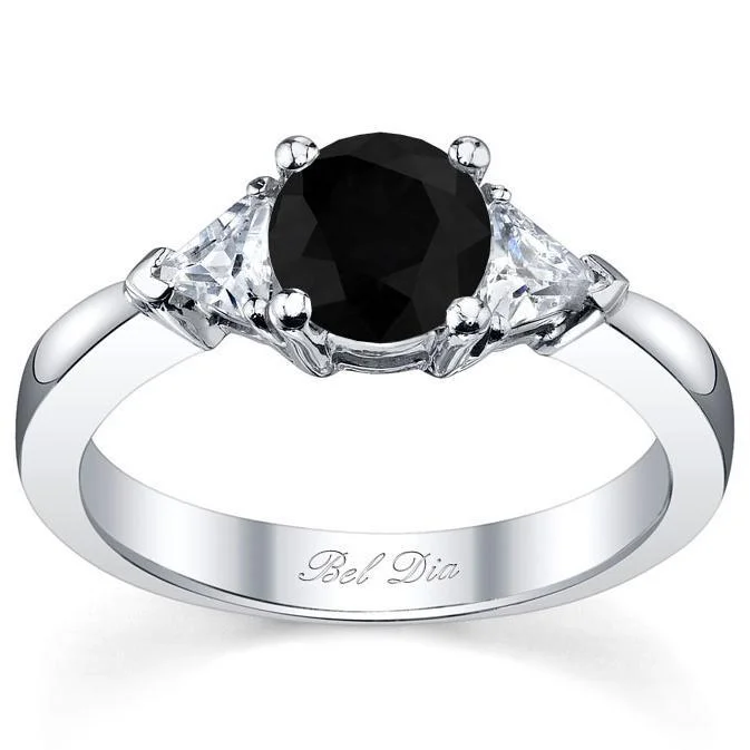 Women’s rings with aquamarine gems for calm -Black Diamond Three Stone Ring with Trillions