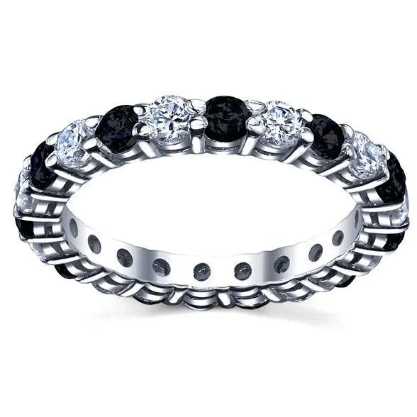 Women’s rings with hexagon-cut amethyst stones -Black Diamonds Eternity Wedding Ring White Diamonds