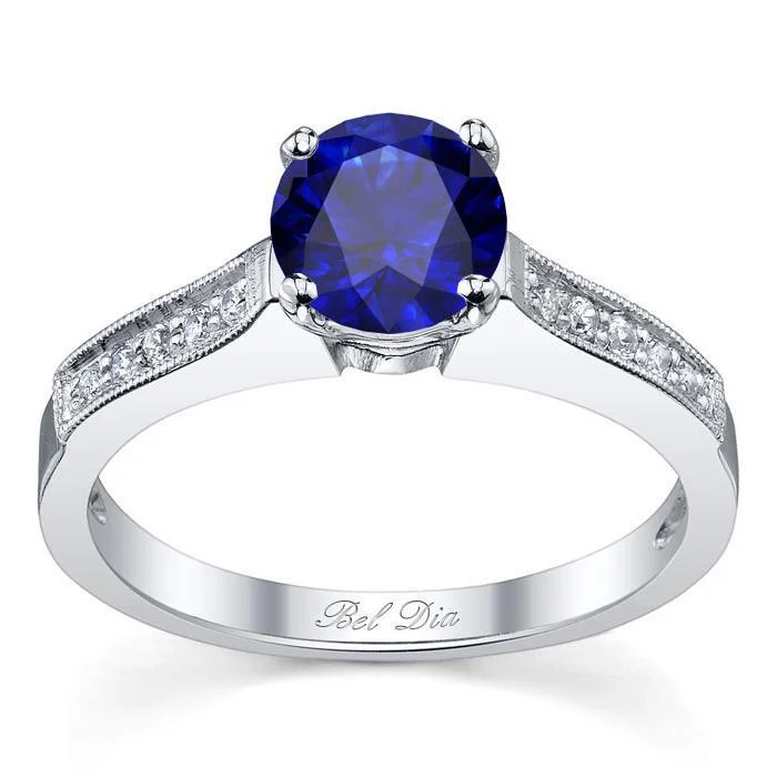 Women’s rings with starburst garnet for beauty -Blue Sapphire Pave Engagement Ring with Milgrain