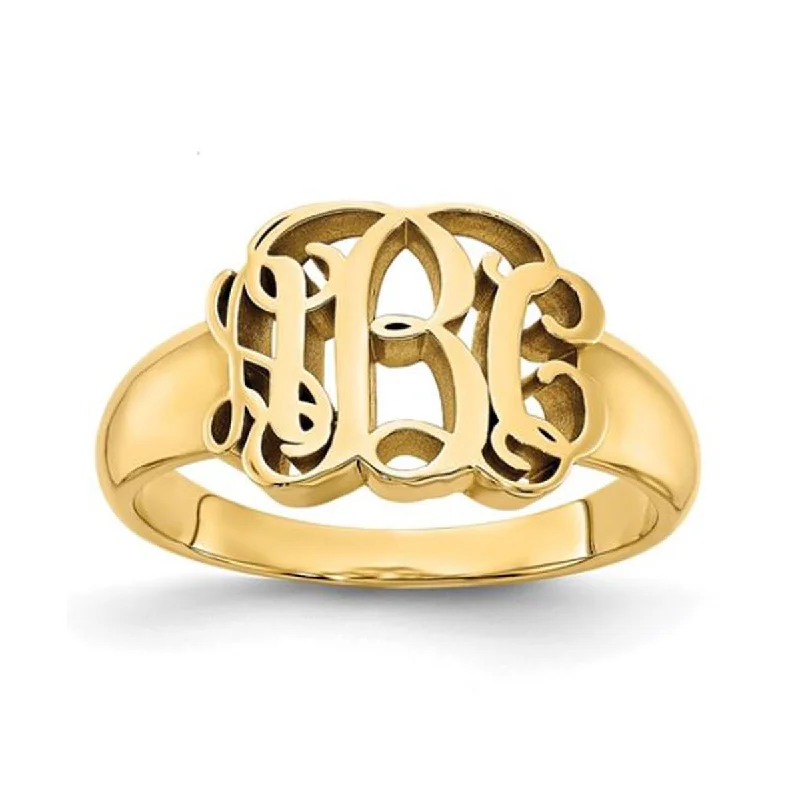 Women’s rings with rainbow moonstone for play -Carved Script Monogram Ring