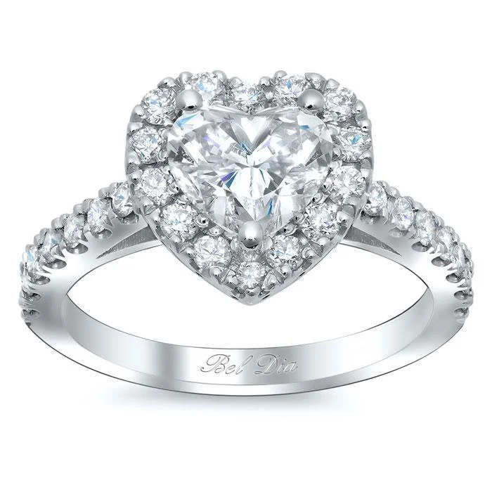 Women’s rings with crown-inspired topaz designs -Charles & Colvard Heart Moissanite Halo Engagement Ring