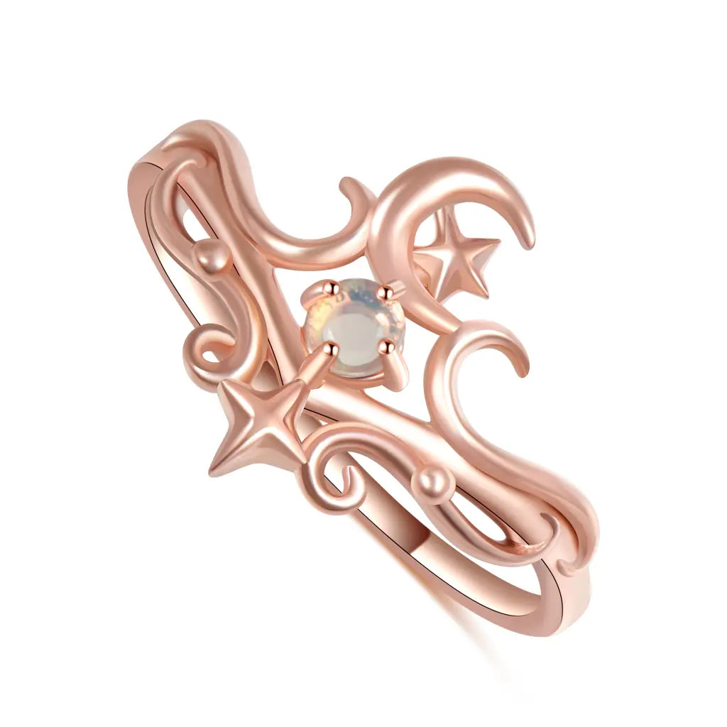 Women’s rings with etched wave band designs -Cosmos Ring Rose Gold