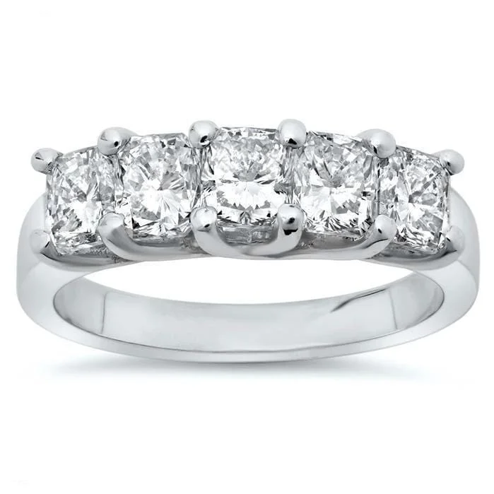 Women’s rings with star sapphire for glow -3.00cttw Trellis Cushion Cut Diamond Five Stone Ring