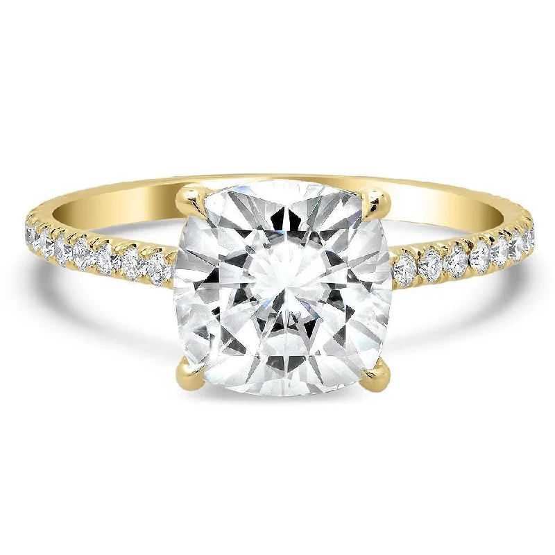 Women’s rings with vintage claw prong settings -Cushion Cut Forever One Moissanite Pave Engagement Ring