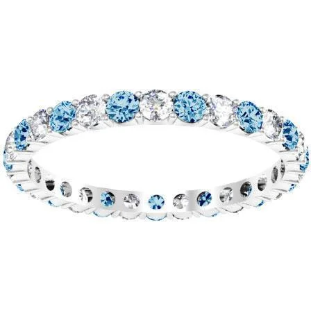 Women’s rings with faceted rose quartz shine -1.00cttw Diamond and Blue Topaz Eternity Ring