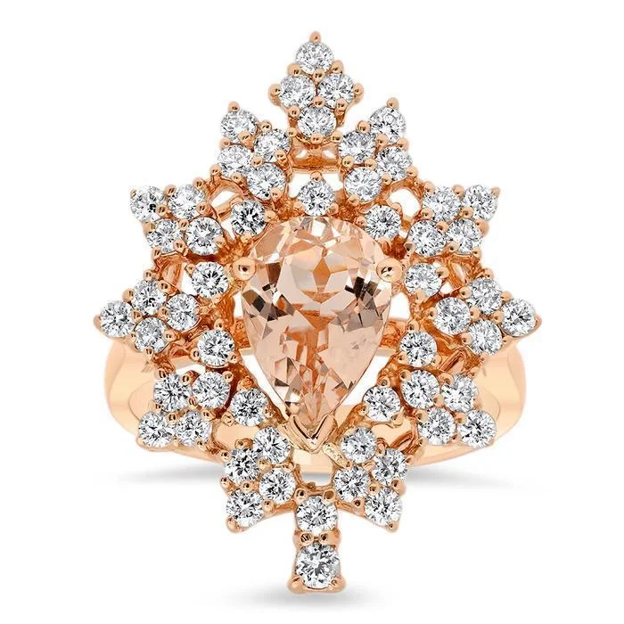 Women’s gold rings with shimmering opal centerpieces -Diamond and Morganite Snowflake Ring in 14kt Rose Gold