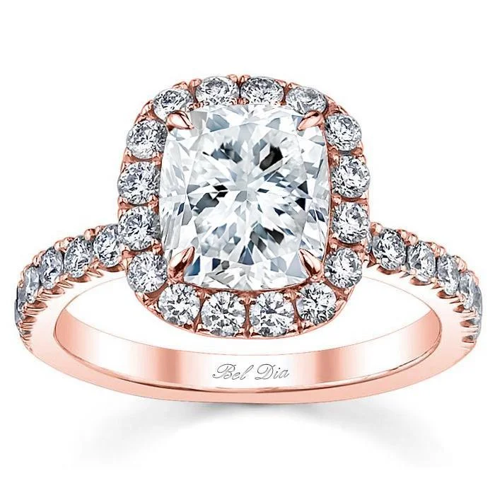 Women’s rings with herkimer diamonds for clarity -Diamond Halo Rose Gold Engagement Ring