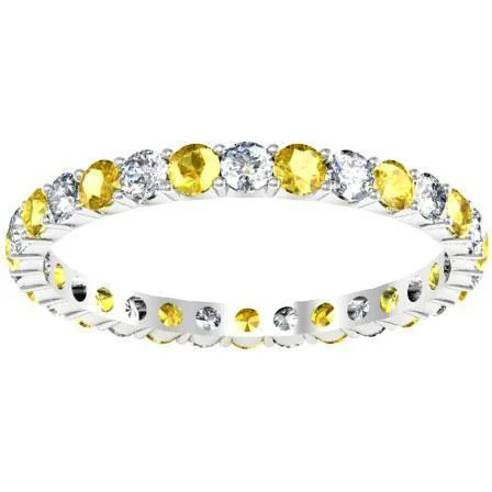 Women’s rings with carved rose quartz designs -Diamond Yellow Sapphire Eternity Ring 1.00cttw