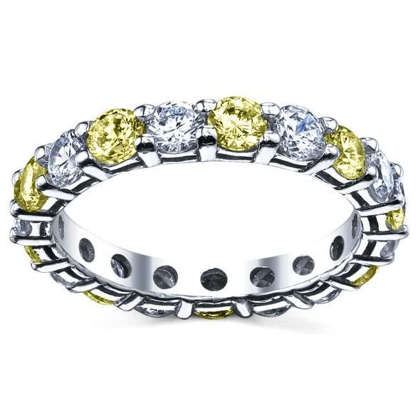 Women’s vintage rings with ornate rose-cut stones -Diamond Yellow Sapphire Eternity Ring